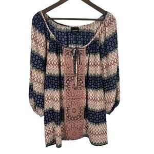 Wallpapher Womens Blouse Top Boho Crochet Lace Geometric Blue Pink‎ Plus Size 1X